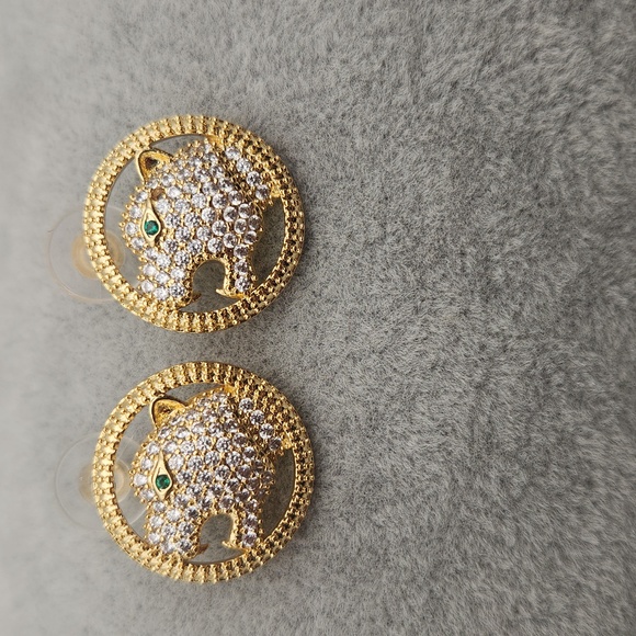 18K Gold Plated Leopard Stud Earrings | Zircon Pavé | Statement Gold Studs
